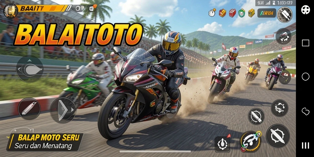 Tampilan gameplay seru dari BALAITOTO dengan balap motor cepat.
