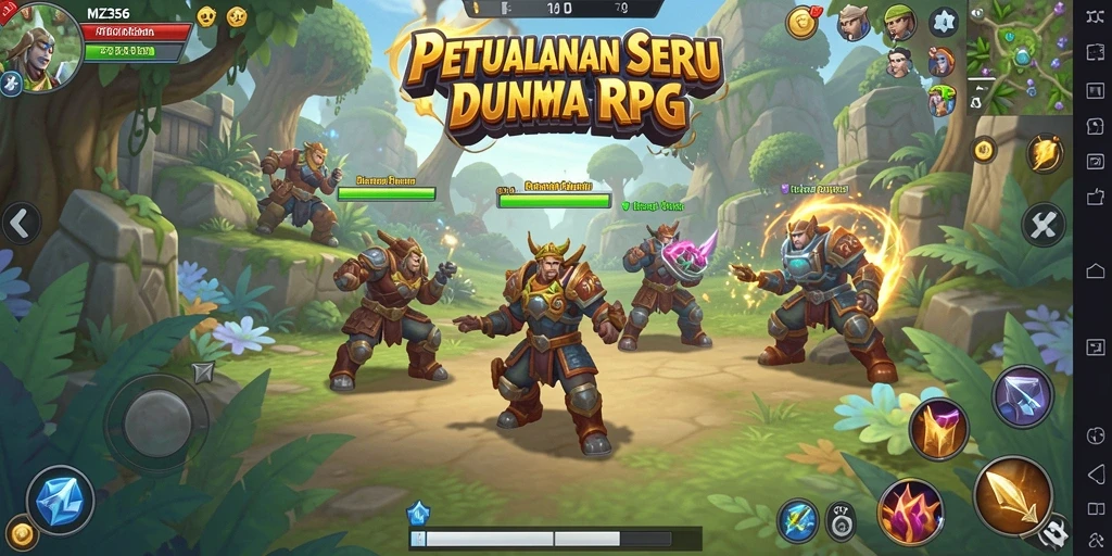 Screenshot MZ356 menampilkan pertarungan seru dalam gaya RPG.