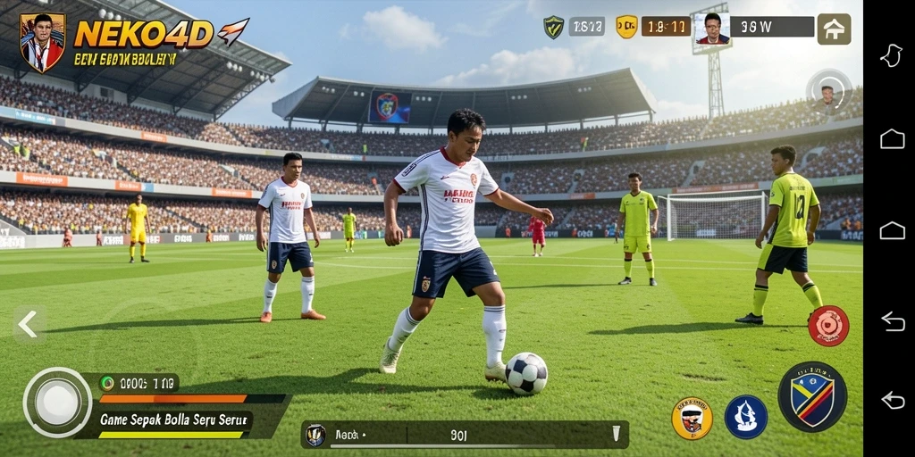 Screenshot utama NEKO4D menampilkan aksi mendebarkan sepak bola.