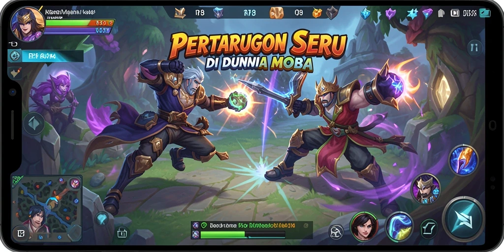 Screenshot gameplay RP8 yang menampilkan aksi pertempuran MOBA.