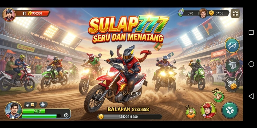 Tangkapan layar gameplay SULAP777 menunjukkan serunya balapan di trek menantang.