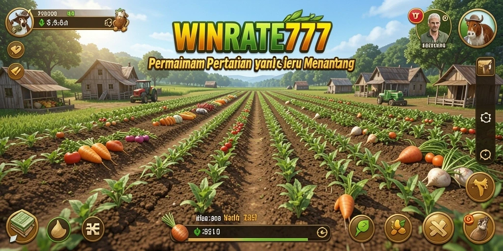 Screenshot gameplay WINRATE777 menampilkan aktivitas pertanian yang menarik.