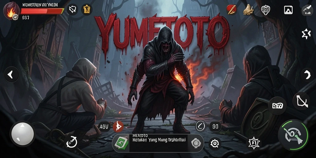 Tangkapan layar gameplay YUMETOTO yang menampilkan suasana horor yang mencekam.